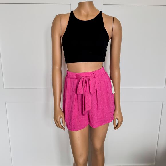 NWT-Francesca’s High Waisted Tie Front Paper Bag Style Pink Shorts-Women’s Small - Picture 3 of 8